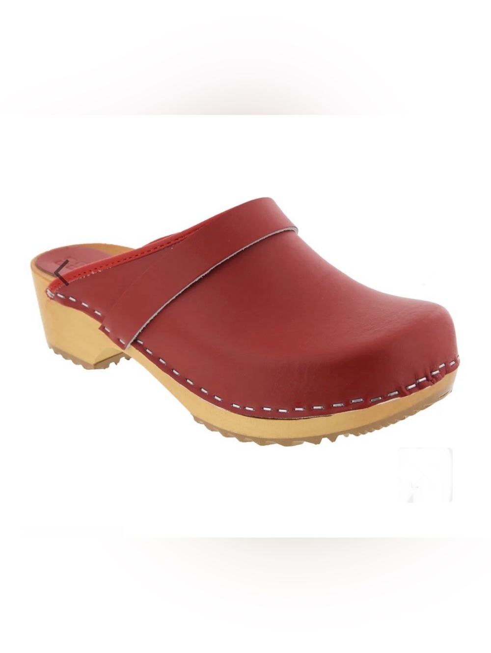 BJORK Swedish Comfort Maja Wood Open Back Red Leather Clogs Size 38